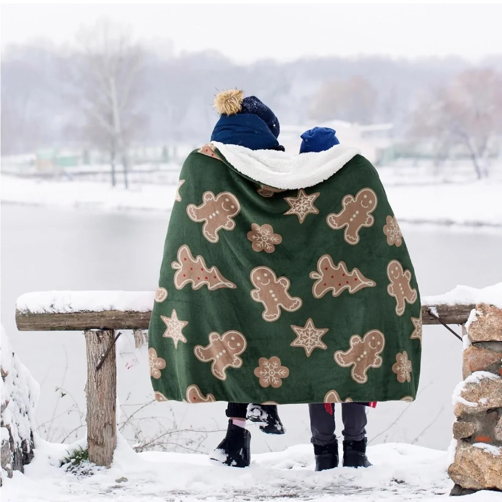 Festive Green Gingerbread Holiday Throw Blanket
